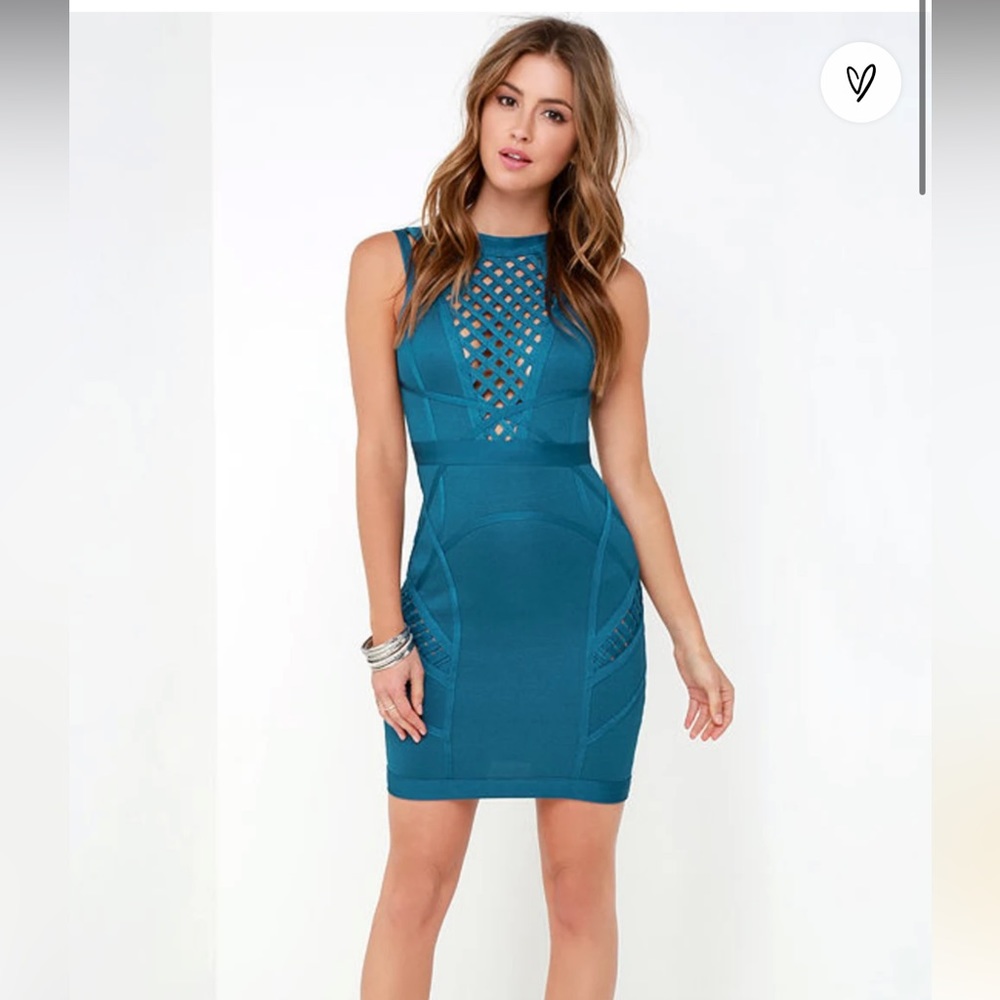 Lulus Women Medium Teal Blue Bondage Bodycon Strappy Sleeveless Cocktail dress - Picture 2 of 12